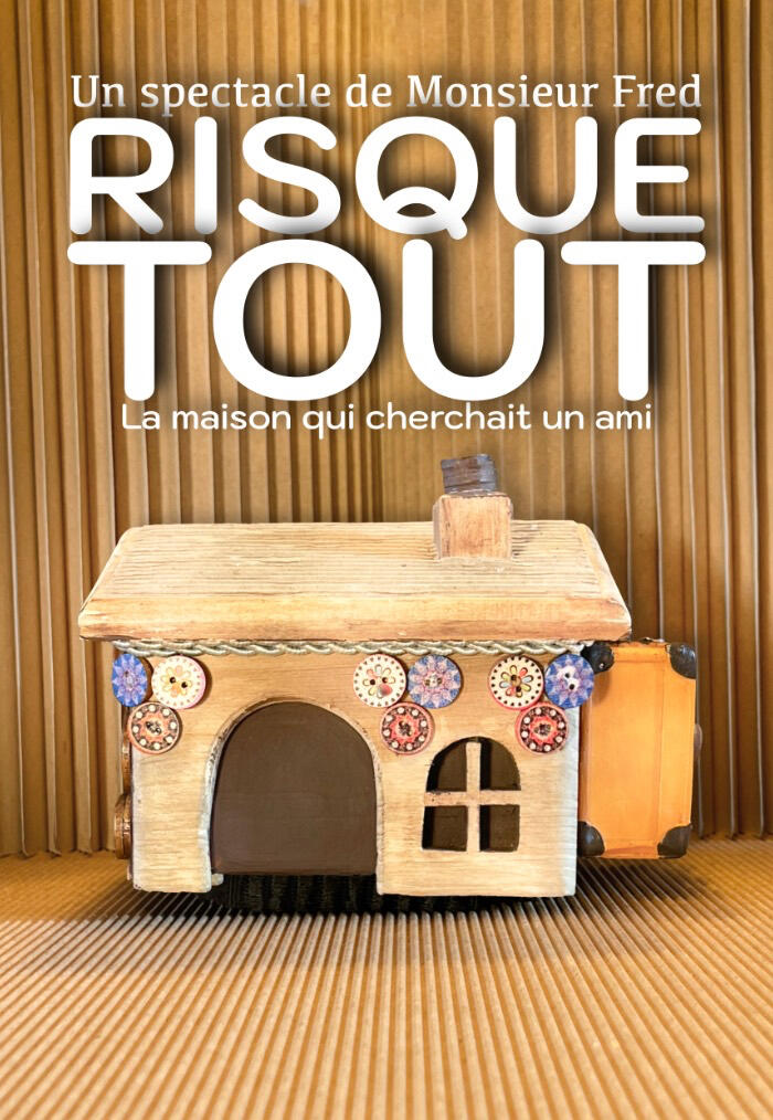 Illustration du héros du spectacle Risque-Tout qui est une maison au cœur d’un environnement épuré.