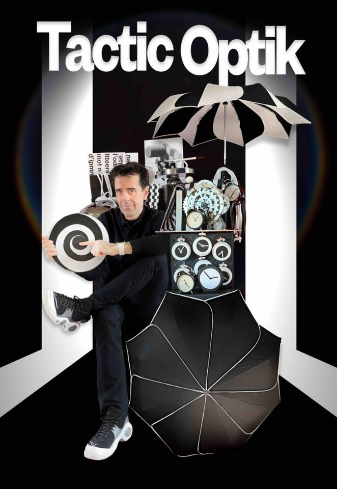 Affiche colorée d’un spectacle de magie et d’illusions d’optique pour enfants et familles.