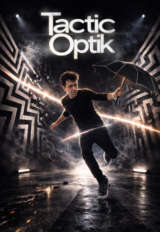 Affiche colorée d’un spectacle de magie et d’illusions d’optique pour enfants et familles.